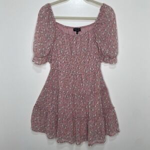Cottagecore Floral Ruffled Mini Baby Doll Dress Sz S Pink Trixxi Clothing Co